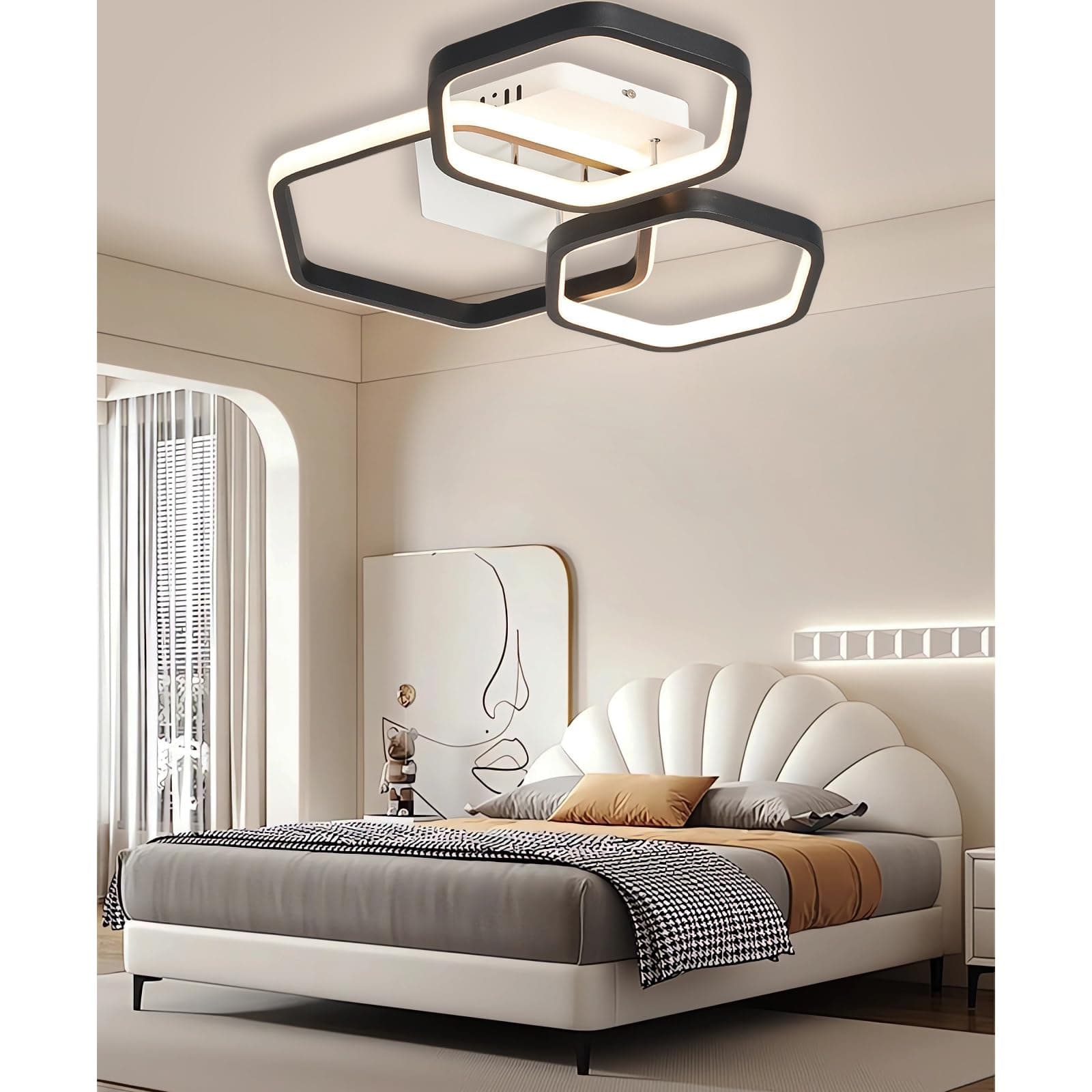 Luminária de teto LED redonda moderna de 80W com dimmer, dourada/preta, com controle remoto, para sala de estar, quarto, cozinha, escritório e sala de jantar (45 cm)