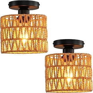 Luminária de teto, luz de teto de vime tecida à mão, montagem embutida, luminárias de fazenda, montagem no teto, boho para corredor, quarto, cozinha, entrada, sala de estar