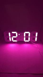 Relógio de Parede e Mesa Digital 3D LED, Despertador Moderno com Termômetro e Data, Brilho Automático, Design Decorativo para Sala Quarto e Escritório (USB) (Display Rosa)