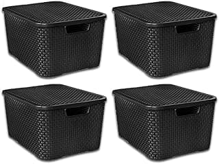Kit 4 caixas organizadoras de rattan preto empilhaveis 20 litros