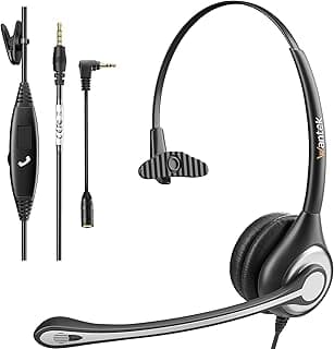 Fone de ouvido mono Wantek com microfone e cancelamento de ruído, preto e prateado