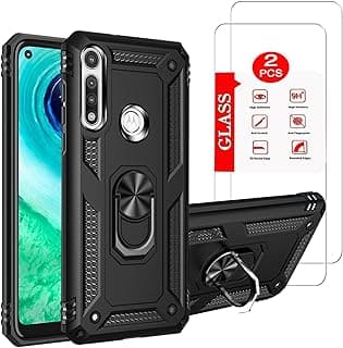 Capa protetora preta para Motorola Moto G Fast com suporte magnético e protetor de tela