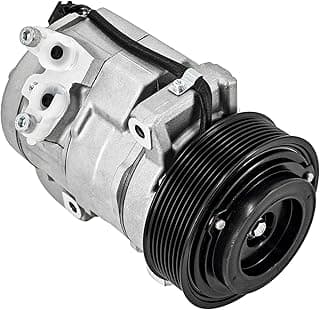 Compressor de ar condicionado para Dodge Ram, prateado e preto, ângulo frontal, fundo branco