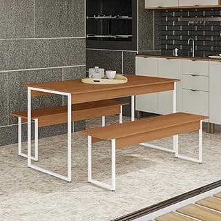 Mesa De Jantar 6 lugares com 2 Bancos Canela/Branco