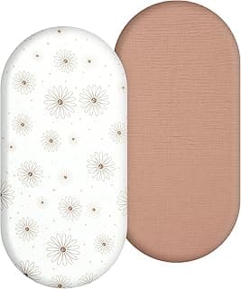 Lençóis de berço de malha com padrão floral branco e rosa, tamanho 81 x 41 cm