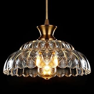 Luminária pendente de vidro vintage com acabamento dourado escovado, iluminação de 30 cm para teto suspenso