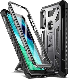 Capa Poetic Spartan Series projetada para Moto G Fast, capa protetora resistente de camada dupla com suporte, cor metálica