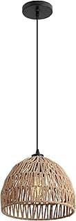 JONATHAN Y JYL6513E Campana 26 cm 1-Luz Boêmia Moderna Corda Tecida/Ferro LED Pingente Casa de Fazenda, Litoral, Transitório, Cozinha, Sala de Estar, Corredor, Quarto, Sala de Jantar, Marrom/Preto