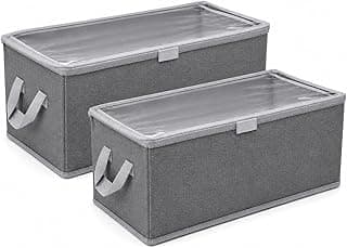 Caixas organizadoras cinza com estrutura metálica e tampa transparente, kit de 2 unidades.