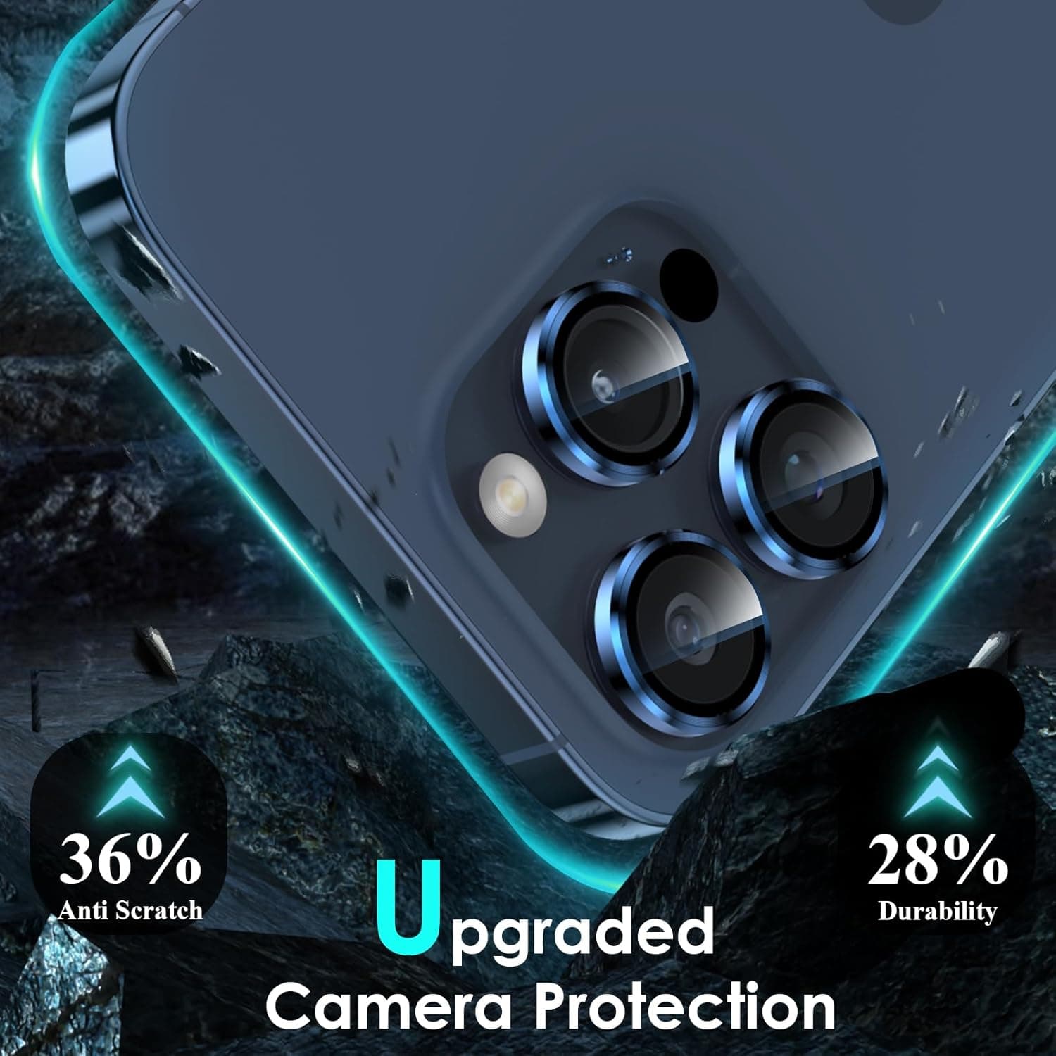 Protetor de Lente YWXTW Iphone 15 Pro/Pro Max com Bandeja de Instalação 1 Passo - Titânio Azul