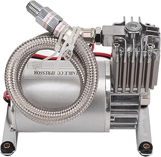 Compressor de ar resistente ZJchao com mangueira de metal prateado e conector de ar.