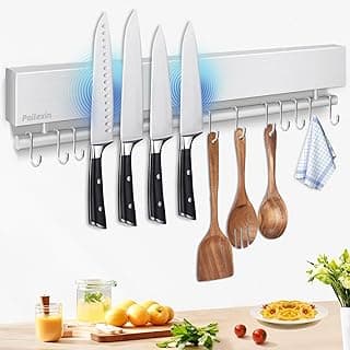Suporte magnético para facas e utensílios de cozinha branco com 10 ganchos montado na parede