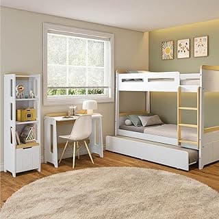 Conjunto Quarto Completo Treliche com LED, Escrivaninha e Estante Petit Casatema MadeiraOriginals Branco/Mel