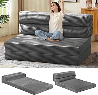 JUIKURY Sofá-cama dobrável, cadeira de dormir conversível com colchão dobrável Pilow, sofá 2 em 1, poltrona dobrável, portátil, cama, sofá, sala de estar (cinza, solteiro - 104 cm)