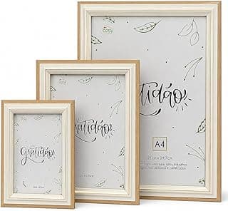 Conjunto de 3 Porta-Retratos Premium em Bege com Acabamento Dourado