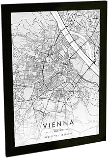 Quadro Decorativo A2 Mapa de Viena Áustria Preto e Branco