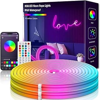 L8star Luzes de tira de neon, luzes LED de corda neon de 10 m com controle remoto de aplicativo IP65 à prova d'água flexível neon luzes de LED neon 24V RGB LED neon para quarto, decoração interna e
