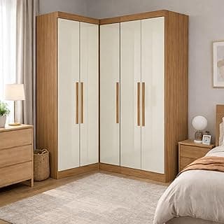 Guarda-roupa modulado de canto 5 portas Paris cinamomo off-white
