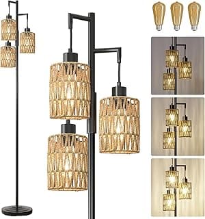 Luminária de chão Boho com três lâmpadas de design industrial