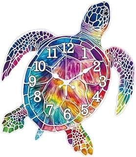 CHGCRAFT Relógio de parede tartaruga colorido relógio sem tique-taque forma irregular relógios de parede decorativos relógios impressos para decoração de escritório em casa, 38 × 33 polegadas