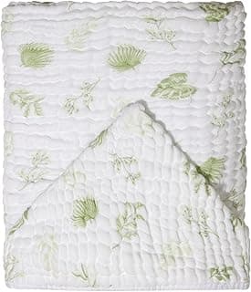 Toalha de banho branca com estampa de folhas verdes, 1,15M X 85Cm, com capuz e detalhes texturizados.