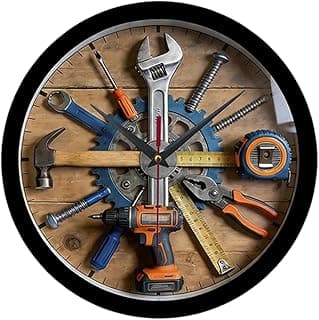Relógio de Parede Decorativo E Silencioso para Garagem, Sala de Jantar Ou Sala de Estar. Presente Ideal para Um Homem Ou Pai. Decoração para Casa, Cor de Madeira, Tamanho real