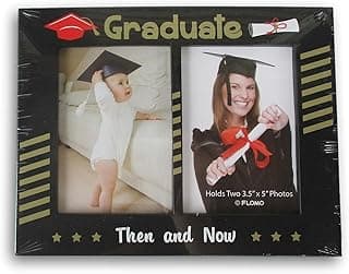 Porta-retrato preto Then and Now com duas fotos de formatura, uma de criança e outra de adulta