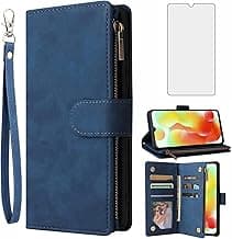 Capa de couro azul para smartphone com protetor de tela e suporte para cartões