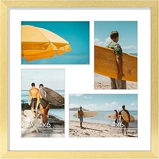 Vittanly Moldura de colagem de 30 x 30,5 cm, exibe 4 peças de fotos 10 x 6 com tapete ou 1 peça, 30,5 x 30,5 cm sem tapete, porta-retratos colagem de parede para exibição, dourado, 1 pacote