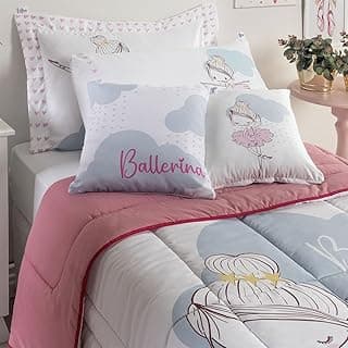 Kit Edredom Juvenil Bailarina com 05 Peças - Rosa, Branco e Azul