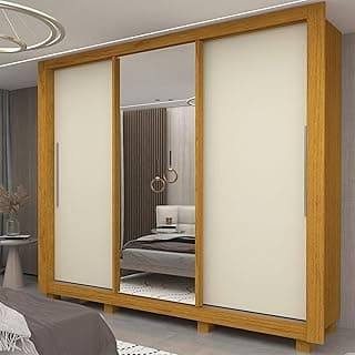 Guarda-roupa Casal 3 Portas 1 Porta Espelhada com Pés Milão Yescasa 100% MDF Naturale/Off White