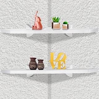 loja da Isa - Kit 02 Prateleiras Decorativas de Canto Organizadoras P/Quarto Sala Cozinha Em MDF 35 X 35 - Branco
