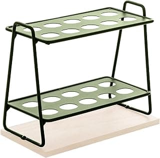Suporte de utensílios de metal verde com dois níveis, fundo branco