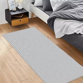 Tapete passadeira cinza antiderrapante 65 x 150 cm com padrão ziguezague