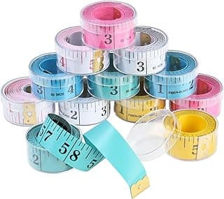 Kit 12 Fitas Métricas Corporais Flexíveis 150cm, Fita de Alfaiate Enrolável para Costura, Academia e Medidas Corporais, Cores Sortidas com Estojo Acrílico