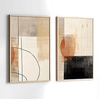 Quadro decorativo geométrico abstrato com moldura retangular horizontal em madeira marrom