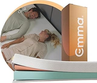 Colchão Emma Casal One Plus com três camadas de espuma, branco, cinza e rosa, com suporte para coluna e noites frescas.