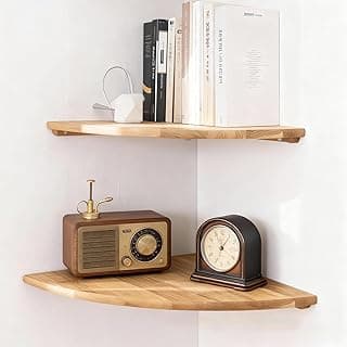 Prateleiras de canto de carvalho maciço, conjunto de 2 prateleiras de canto flutuantes, prateleiras de madeira montadas na parede para quarto, cozinha, sala de estar, prateleira decorativa