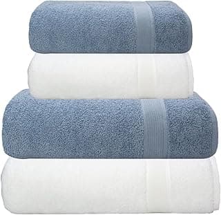 Kit de toalhas de banho e rosto Altihaus, 4 peças, algodão premium, cores branca e azul.