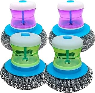 Kit com 4 esponjas de palha de aço para limpeza de panelas e louças com suporte e dispensador