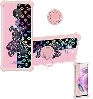 Capa para celular Moto G7 Power compatível com Motorola Moto G7 Power/Moto G7 Supra/Optimo Maxx [com protetor de tela de vidro temperado][PC rígido + silicone macio] IMDF-JXX