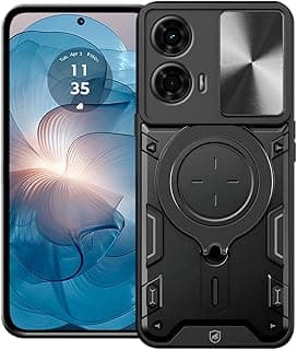 Capa protetora Gshield preta para Moto G24 Power, com câmera dupla e detalhes em prata