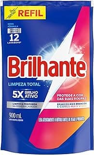 Sabão Líquido Brilhante Limpeza Total Refil 900 ml, embalagem azul com detalhes em vermelho e amarelo.