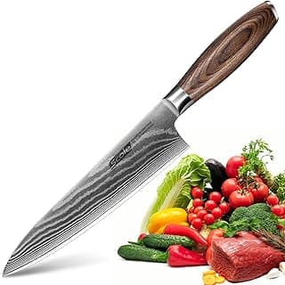 Faca de chef japonesa SCOLE, lâmina de damasco afiada, cabo de madeira pakka, aço VG-10, 8 polegadas