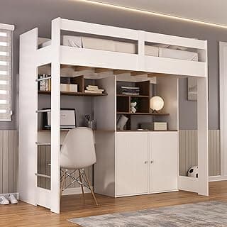 Cama de Solteiro Zwork 2 Portas com Escrivaninha Multifuncional Yescasa Branco/Nogal
