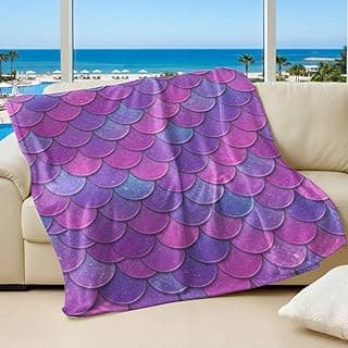 Cobertor estampado de escamas de sereia arco-íris fantasia, manta de flanela macia sonhadora, perfeito para decoração de casa jovem, uso de sofá-cama (13,5 x 101,6 cm)
