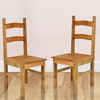 Duas cadeiras de madeira maciça marrom antique para mesa de jantar, design campo-chic
