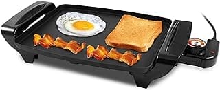 Elite Gourmet EGR-2722B Chapa elétrica de 26,7 cm x 21,6 cm, alças de toque frio, superfície antiaderente, termostato removível/ajustável, pés de borracha sem derrapagem, preto