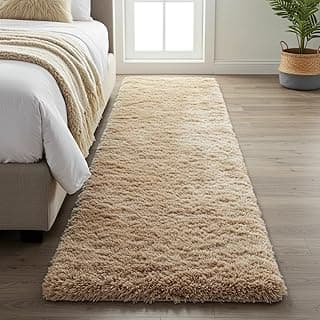 Tapete shaggy bege 2,00x0,60m, antiderrapante, antialérgico, macio, ideal para quarto, sala ou corredor.