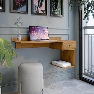Escrivaninha Mesa De Computador Notebook Suspensa Parede Com Gaveta (Freijo)